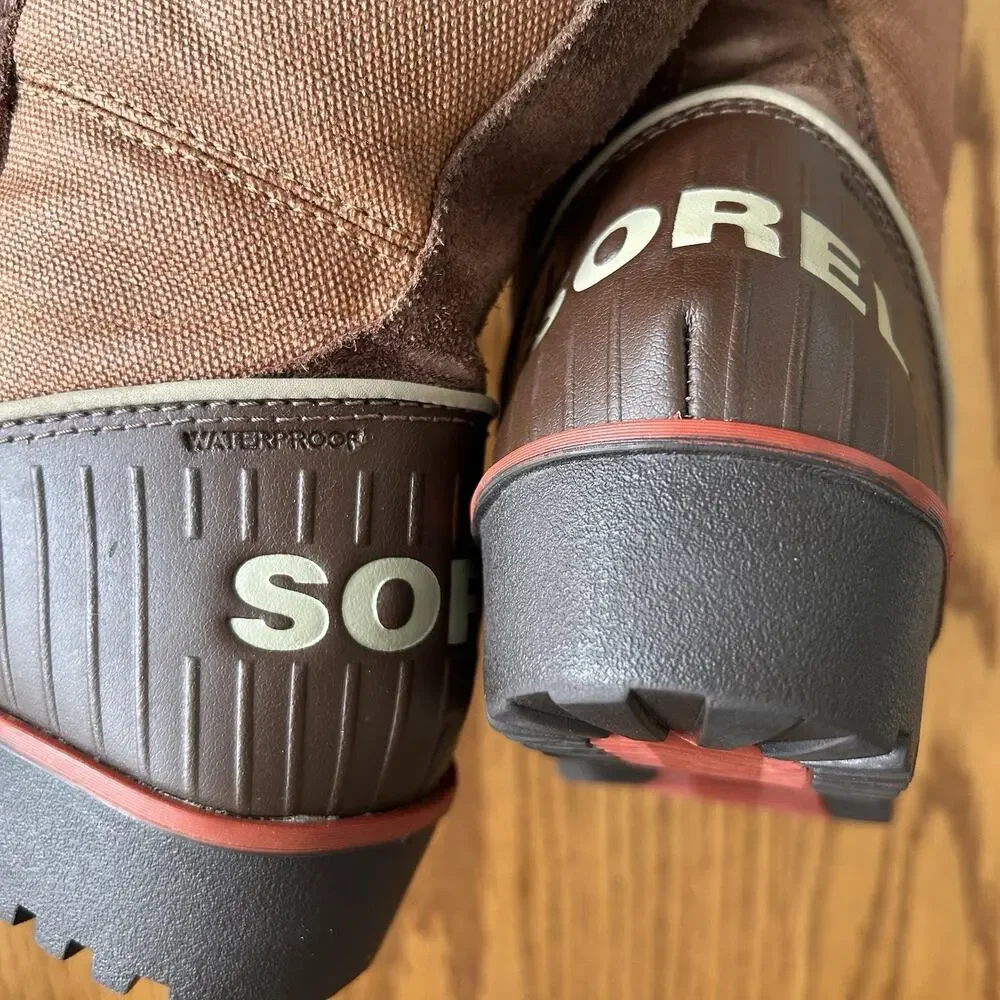 Sorel Women’s 8 Winter Snow Boots Brown Red Lace Faux Fur Tall Waterproof